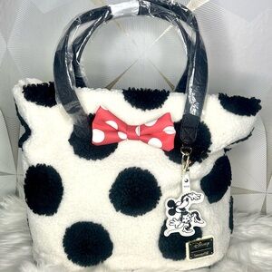 Disney Loungefly Minnie ‘Rocks the Dots’ Sherpa Tote / Crossbody Bag NWT